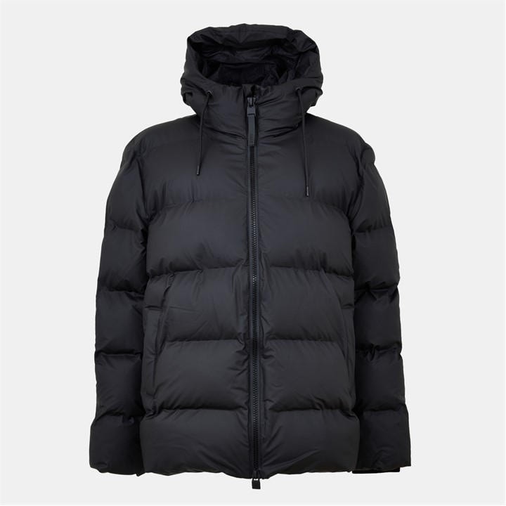 Rains Men's Black Alta Waterproof Hooded Short Puffer Jacket in Size XS, Sports Direct