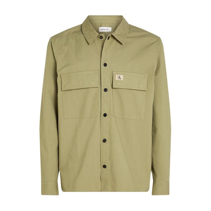 Calvin Klein Jeans Men' Beige Cargo Cotton Long Sleeve Relaxed Fit Overshirt in Size S, Sports Direct