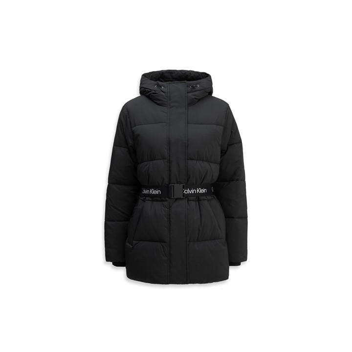 Calvin Klein Jeans Women's Black Logo Belt Insulated Short Puffer Jacket in Size 12, Sports Direct