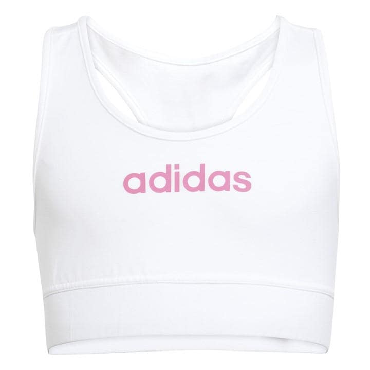 Adidas Girls White Essentials Linear Bra in Size 7 - 8 Years, Sports Direct
