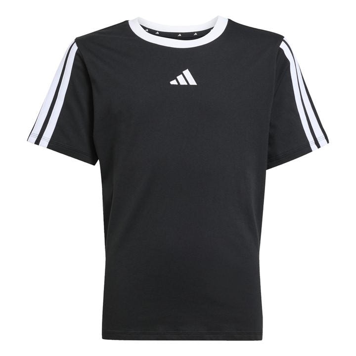 Adidas Girls Black Essentials 3 Stripe T-Shirt  in Size 7 - 8 Years, Sports Direct