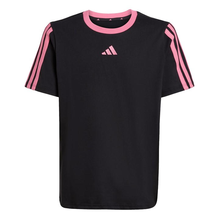 Adidas Girls Black Essentials 3 Stripe T-Shirt  in Size 9 - 10 Years, Sports Direct