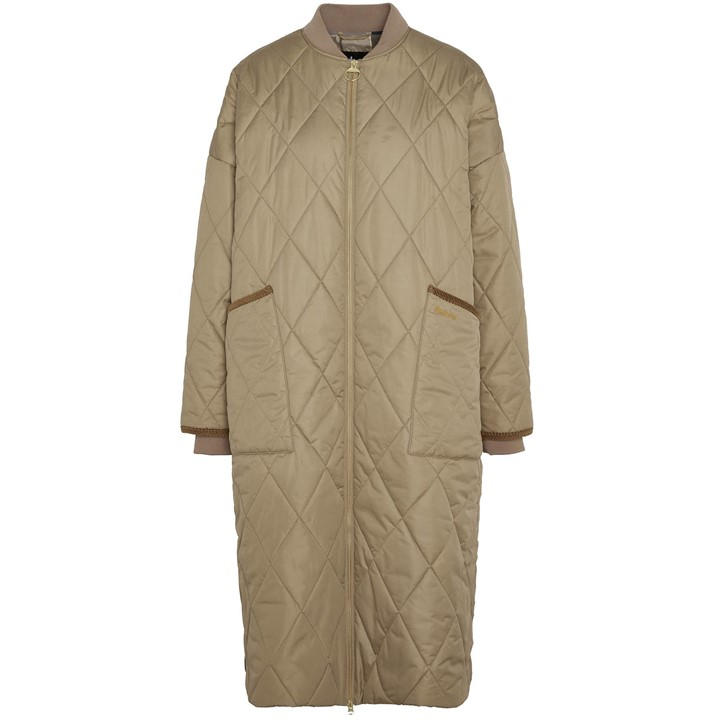 Barbour Women's Brown Rhea Diamond Quilted Longline Jacket in Size 12, Sports Direct