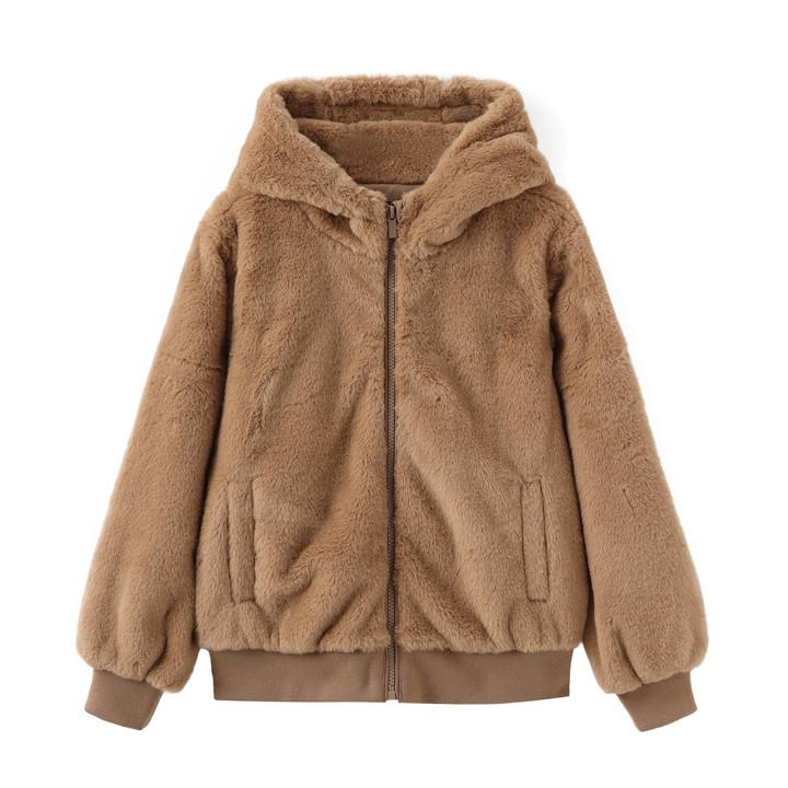 Firetrap Girls Kids' Short Plush Long Sleeve Shearling Jacket - Brown - 7-8 (S) - Image 2