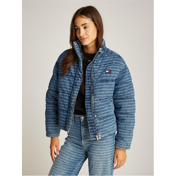 Tommy Jeans Women's Blue Quilted Cropped Short Puffer Jacket in Size 12, Sports Direct