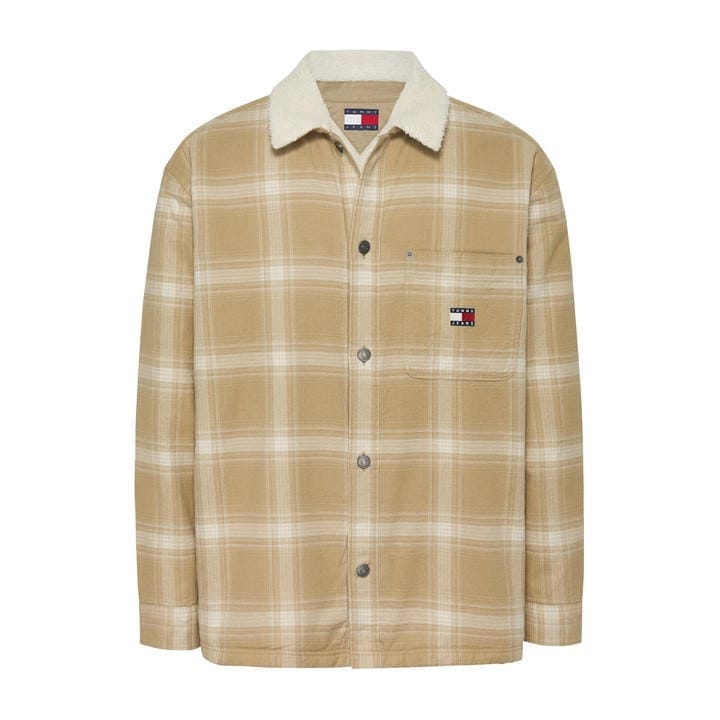 Tommy Jeans Men's Beige Check Teddy Overshirt in Size L, Sports Direct