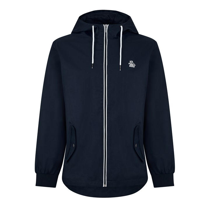 Original Penguin Men' Blue Ratner Waterproof Wind Resistant Hooded Long Sleeve Rain Anorak in Size S, Sports Direct