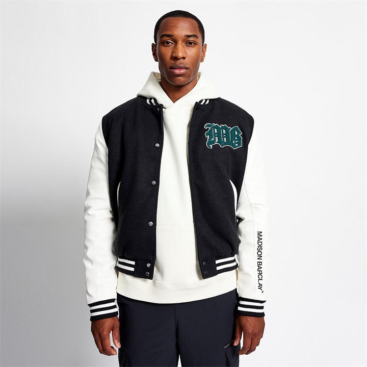 Madison Barclay Men's Black Lincoln Baseball Wool Mix Long Sleeve Varsity Jacket in Size M, Sports Direct