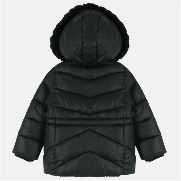 Черно - Firetrap - Kids Fur Trimmed Hood Long Sleeve Short Puffer Jacket