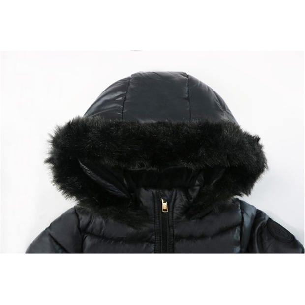 Черно - Firetrap - Kids Fur Trimmed Hood Long Sleeve Short Puffer Jacket