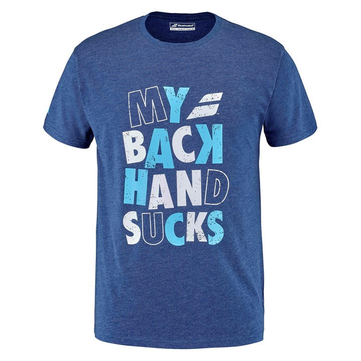 Babolat Men' Blue Graphic Message Short-Sleeve Performance Gym Top in Size S, Sports Direct
