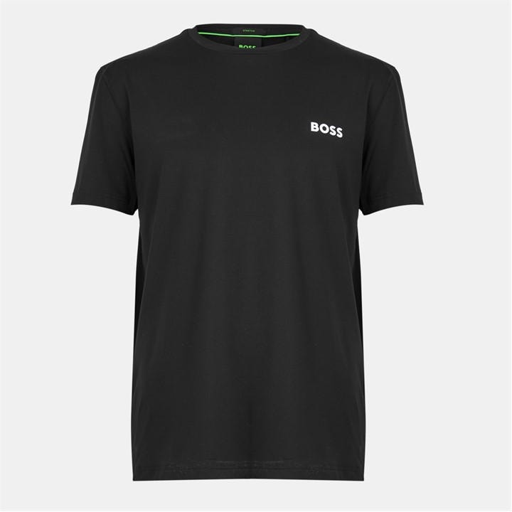 Boss Men's Black Green Short Sleeve Performance Gym Top - Tech Cotton in Size 2XL, Sports Direct