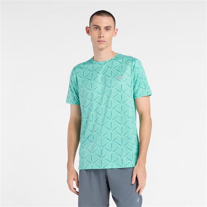 New Balance Men' Green Short Sleeve Performance Gym Top in Size S, Sports Direct