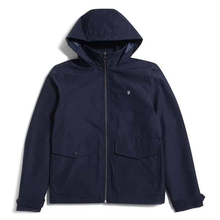 Farah Men' Blue Surrey Hooded Weather-Resistant Trench Coat in Size S, Sports Direct