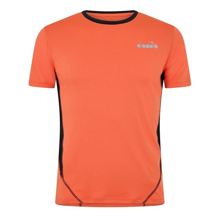 Diadora Men's Orange X-Run Ss Tee Short Sleeve Performance Gym Top in Size XL, Sports Direct