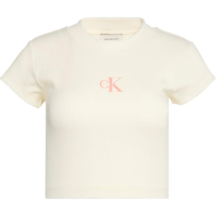 Calvin Klein Jeans Women's Beige Mono Rib Cropped T Shirt in Size 8, Sports Direct