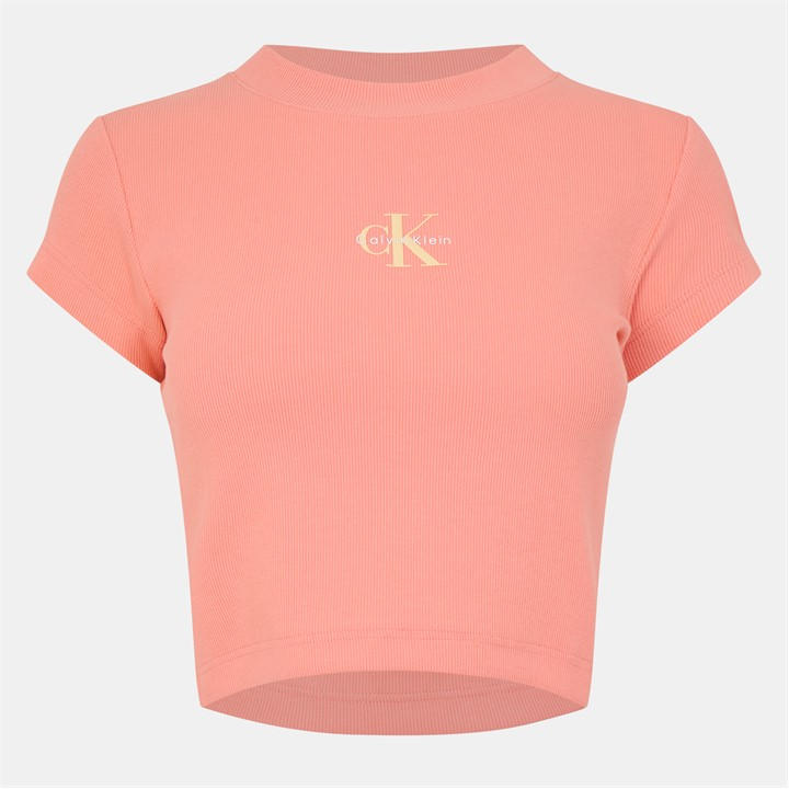 Calvin Klein Jeans Women's Orange Mono Rib Cropped T Shirt in Size 8, Sports Direct