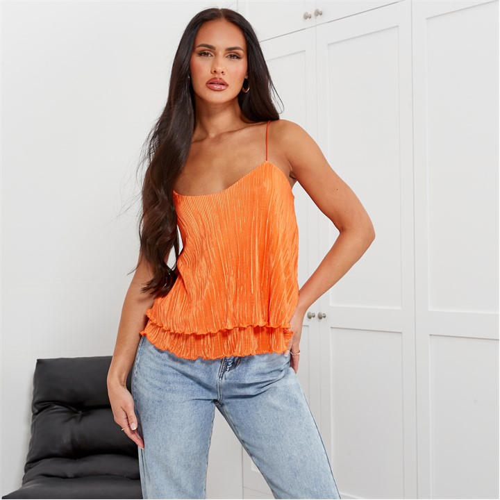 I Saw It First Women's Orange Isawitfirst Plisse Layered Cami Top in Size 6, Sports Direct