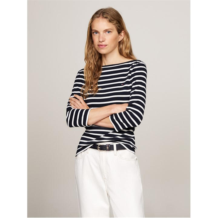 Tommy Hilfiger Women's Blue Cody Slim Boat Neck Long-Sleeve T-Shirt in Size 18, Sports Direct