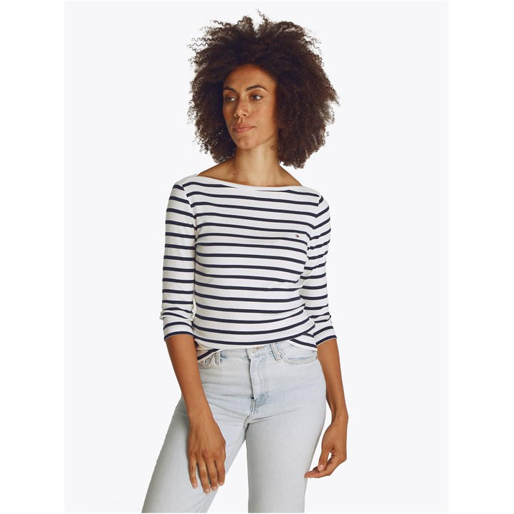Tommy Hilfiger Women's Blue Cody Slim Boat Neck Long-Sleeve T-Shirt in Size 14, Sports Direct