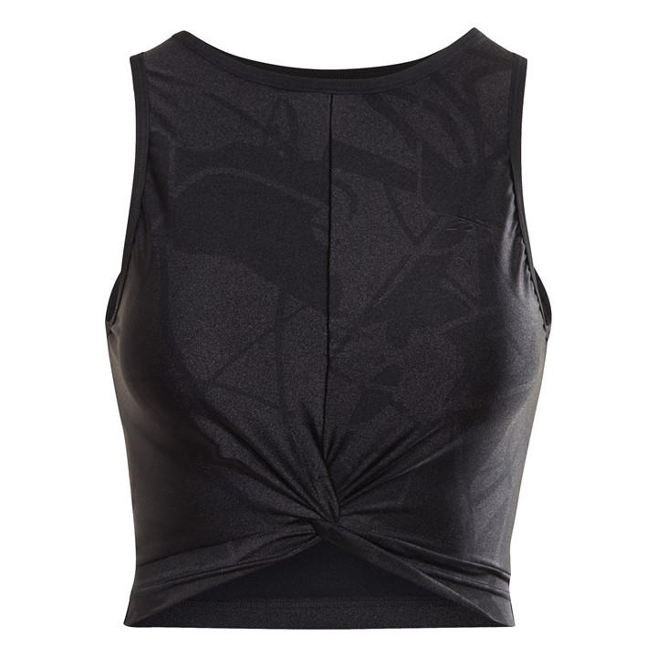 Reebok Women's Black Shiny Yoga Scribble Cropped Vest in Size 4, Sports Direct