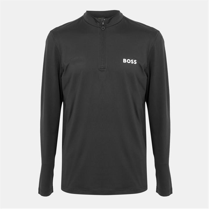 Boss Men's Black Green 1/4 Zip Performance Tracksuit Top in Size L, Sports Direct