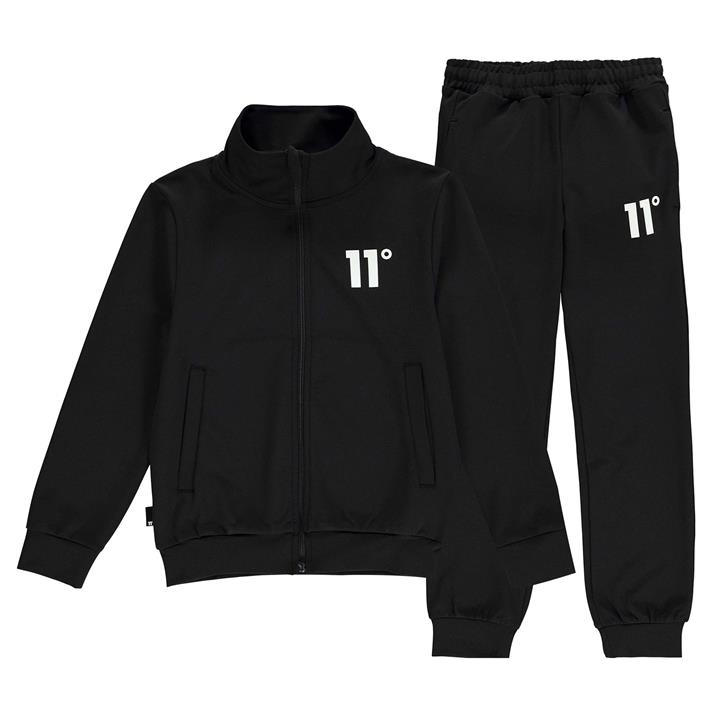 11 Degrees Boys Black Poly Zip Track Suit in Size 8 - 9 Years, Sports Direct