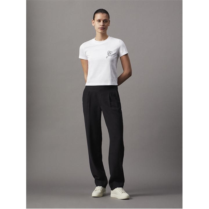 Calvin Klein Jeans Women's White Script Institutional Cropped Crop Top in Size 14, Sports Direct