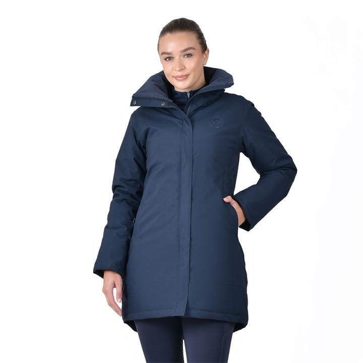 Dublin Women's Blue Everyday Waterproof Concealed Hood Thigh Length Equestrian Jacket in Size 10, Sports Direct