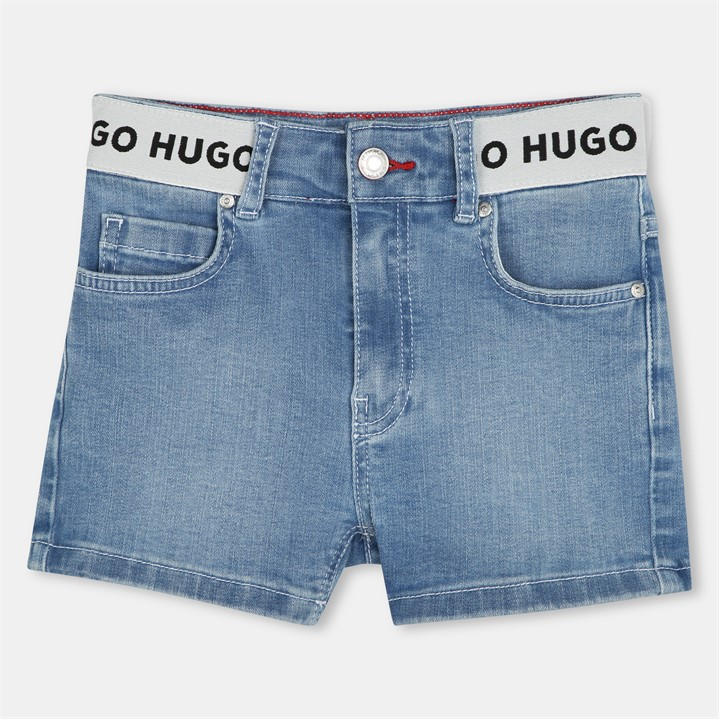 Hugo Girls Blue Kids' Hardwearing Denim Adjustable Waistband Shorts in Size 14 - 16 Years, Sports Direct