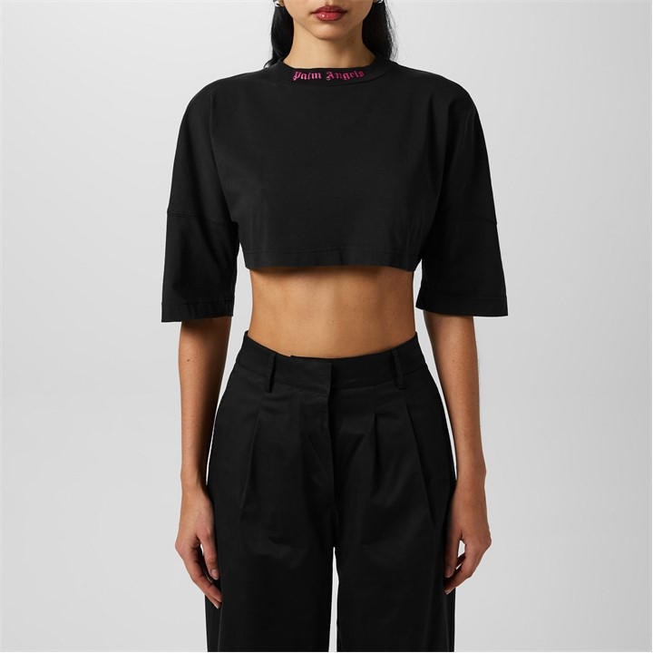 Palm Angels Women's Black Logo Crop T-Shirt in Size 10, Sports Direct