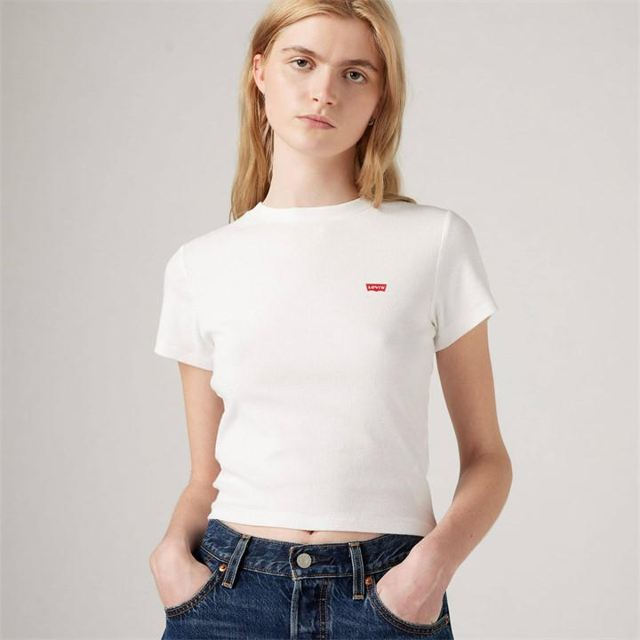 Levis Women's White Essential Sporty Cropped Crop Top in Size 8, Sports Direct