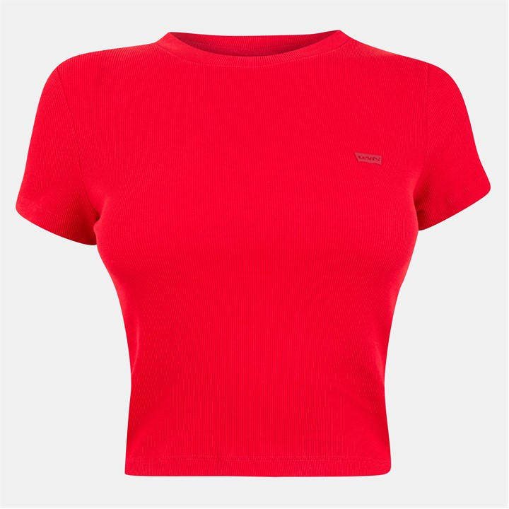 Levis Women's Red Essential Sporty White Cropped Crop Top in Size 14, Sports Direct