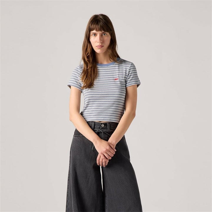 Levis Women's  Essential Sporty White Cropped Crop Top in Size 8, Sports Direct
