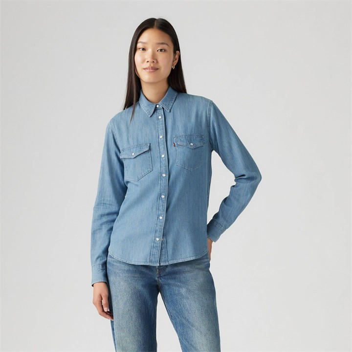 Levis Women's Blue Iconic Western Long-Sleeve Denim Shirt in Size 8, Sports Direct