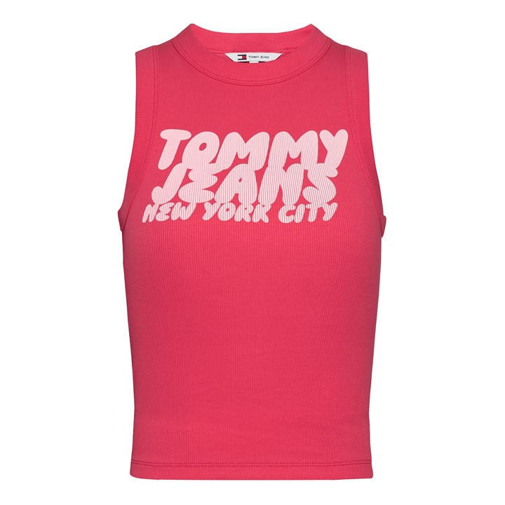 Tommy Jeans Women's Pink Slim Tank Vest in Size 10, Sports Direct