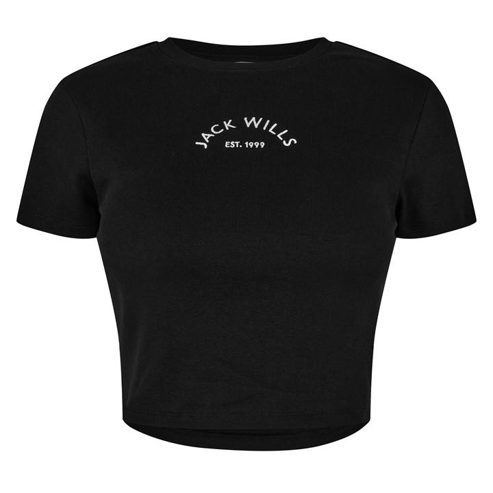 Jack Wills Women's Black Cropped Baby Tee in Size 10, Sports Direct