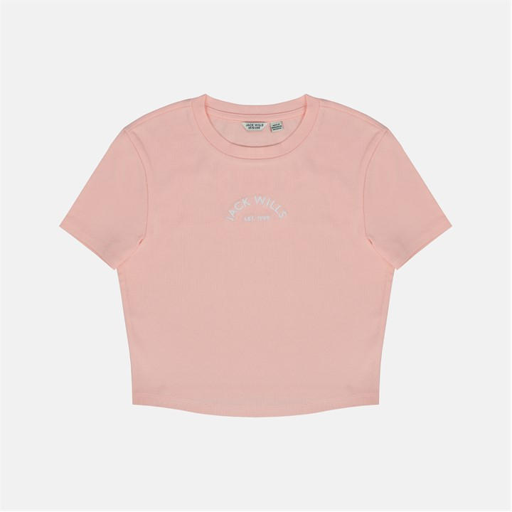 Jack Wills Women's Pink Cropped Baby Tee in Size 10, Sports Direct