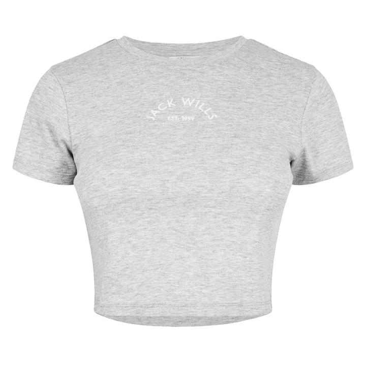Jack Wills Women's Grey Cropped Baby Tee in Size 12, Sports Direct