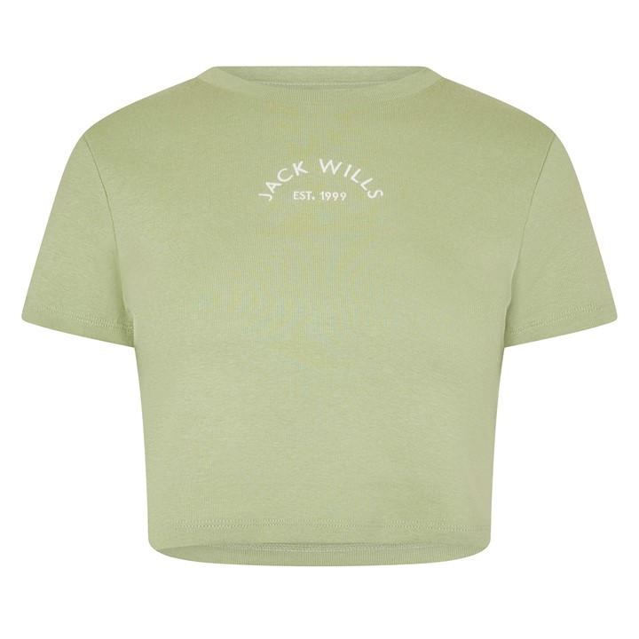 Jack Wills Women's Green Cropped Baby Tee in Size 6, Sports Direct