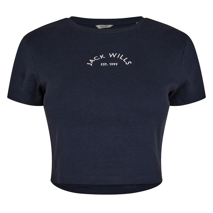 Jack Wills Women's Blue Cropped Baby Tee in Size 14, Sports Direct