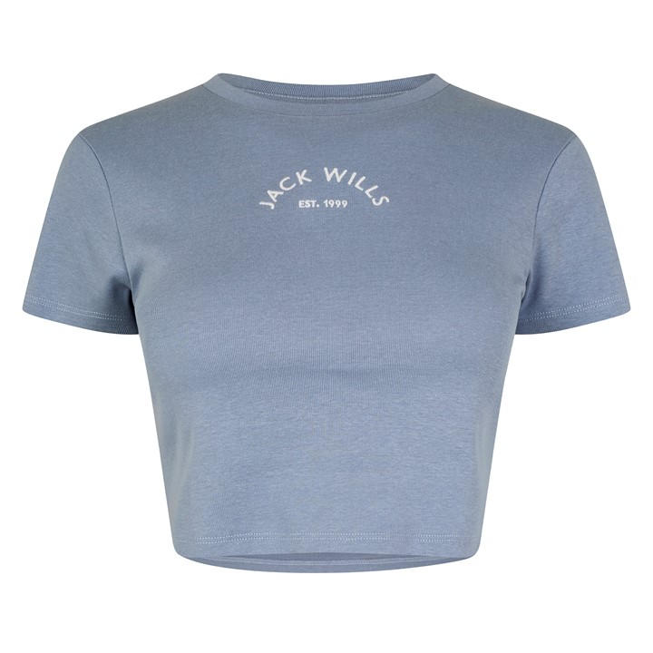 Jack Wills Women's Blue Cropped Baby Tee in Size 14, Sports Direct