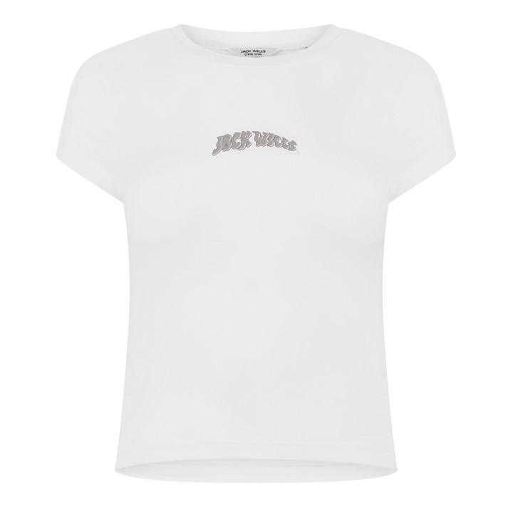 Jack Wills Women's White Jw Graphic Cap Sleeve Crop Top in Size 8, Sports Direct