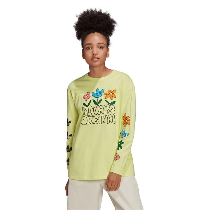 Adidas Originals Women's Yellow Graphic Long Sleeve T-Shirt in Size 4, Sports Direct