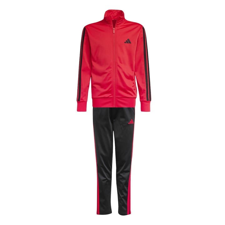 Adidas Girls Red Essentials 3-Stripes Zip Tracksuit in Size 7 - 8 Years, Sports Direct