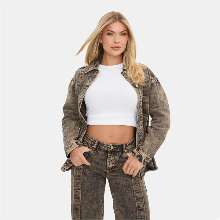 I Saw It First Women's Brown Washed Denim Shirt in Size 14, Sports Direct