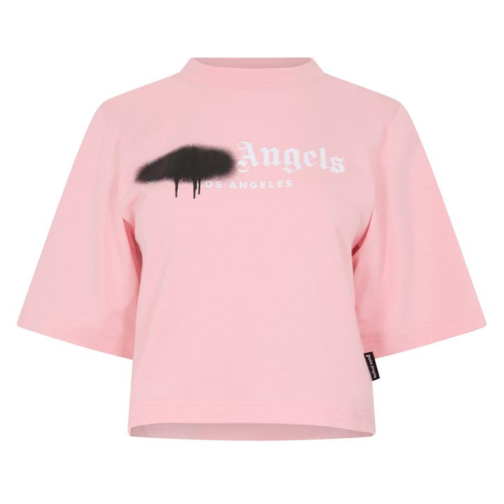 Palm Angels Women's Pink Spray T Cropped Crop Top in Size 10, Sports Direct