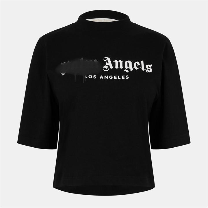 Palm Angels Women's Black Spray T Cropped Crop Top in Size 16, Sports Direct
