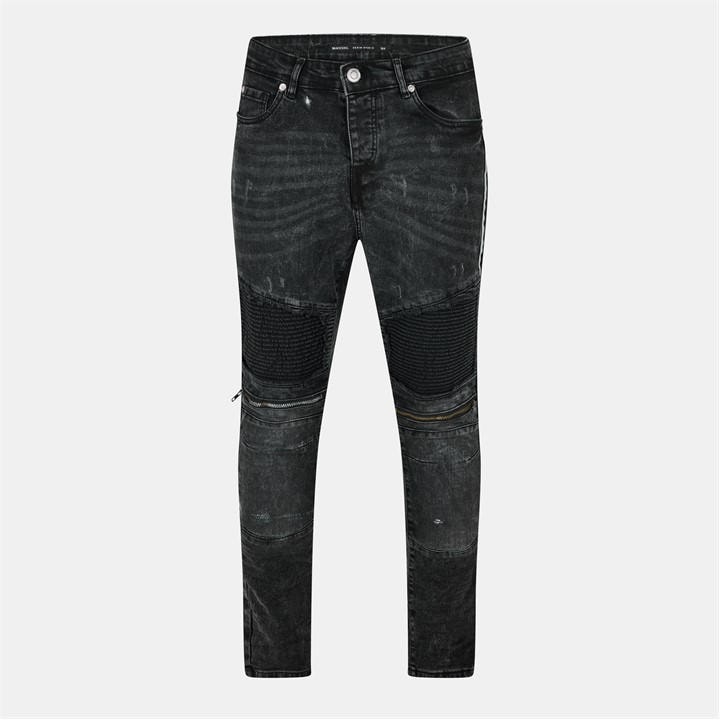 Brave Soul Men's Black Wash Biker Jean With Distressed Details in Size 30 L, Sports Direct
