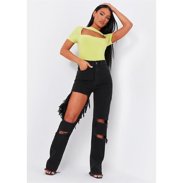 Missy Empire Women's Black High Waisted Cut Out Ripped Denim Jeans in Size 6, Sports Direct